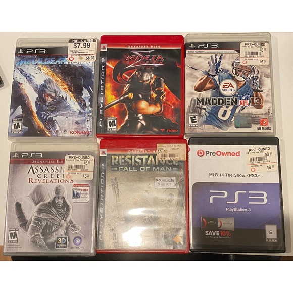 PS3 6 Games Lot - Metal Gear MLB Resistance Ninja Gained Madden Assassins Creed